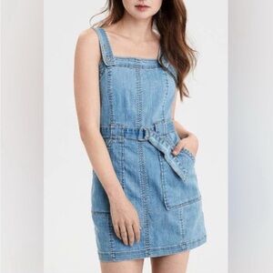 American Eagle Super Stretch Denim Overall Belted Mini Dress Size 10